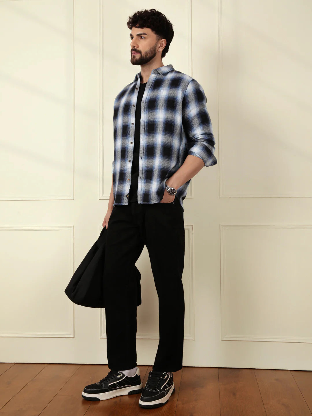 Shadow Checked Cotton Shirt | Grey