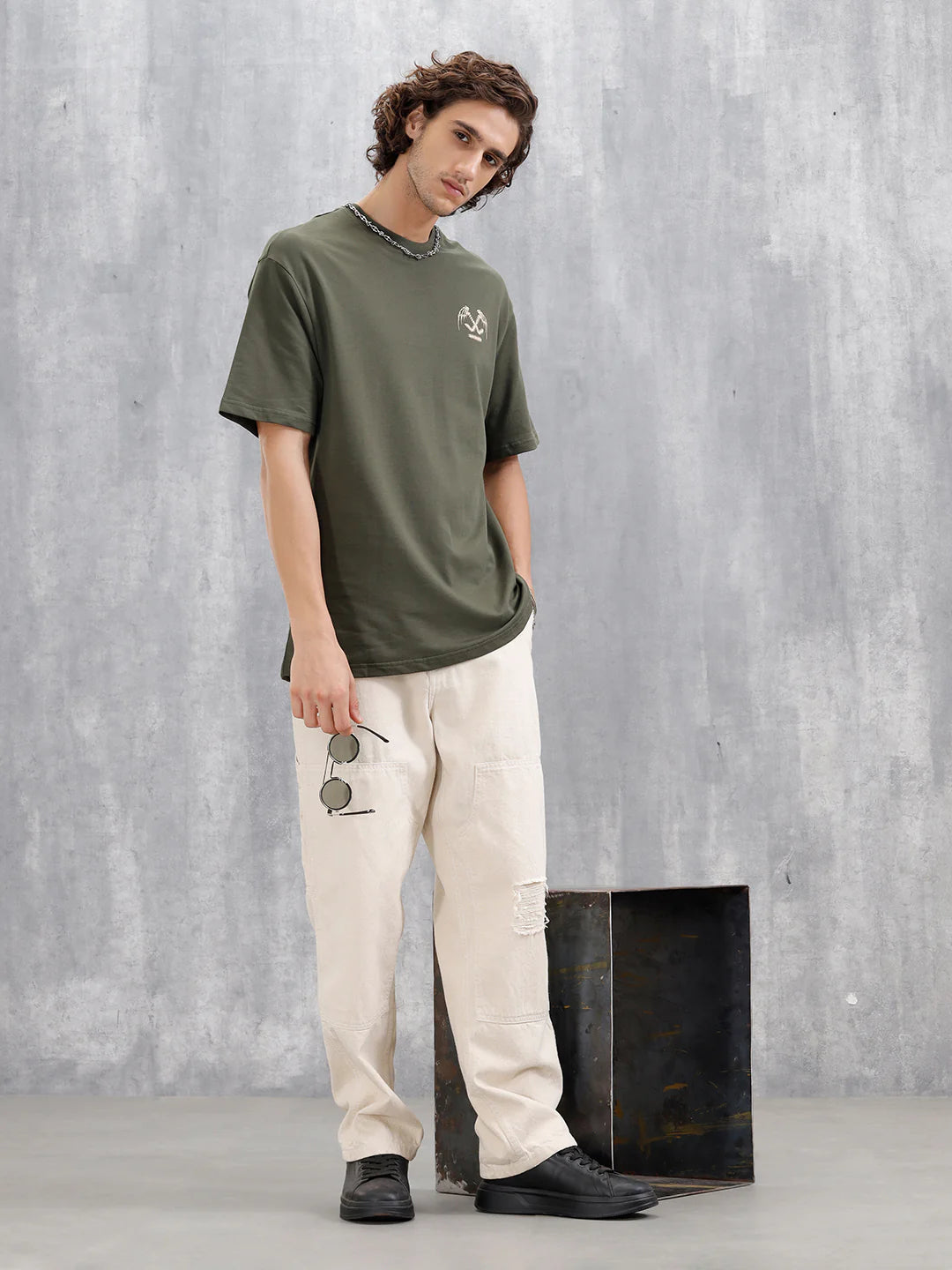 Bizarre Elements Inspired Oversized Fit T-Shirt With Back Print | Olive