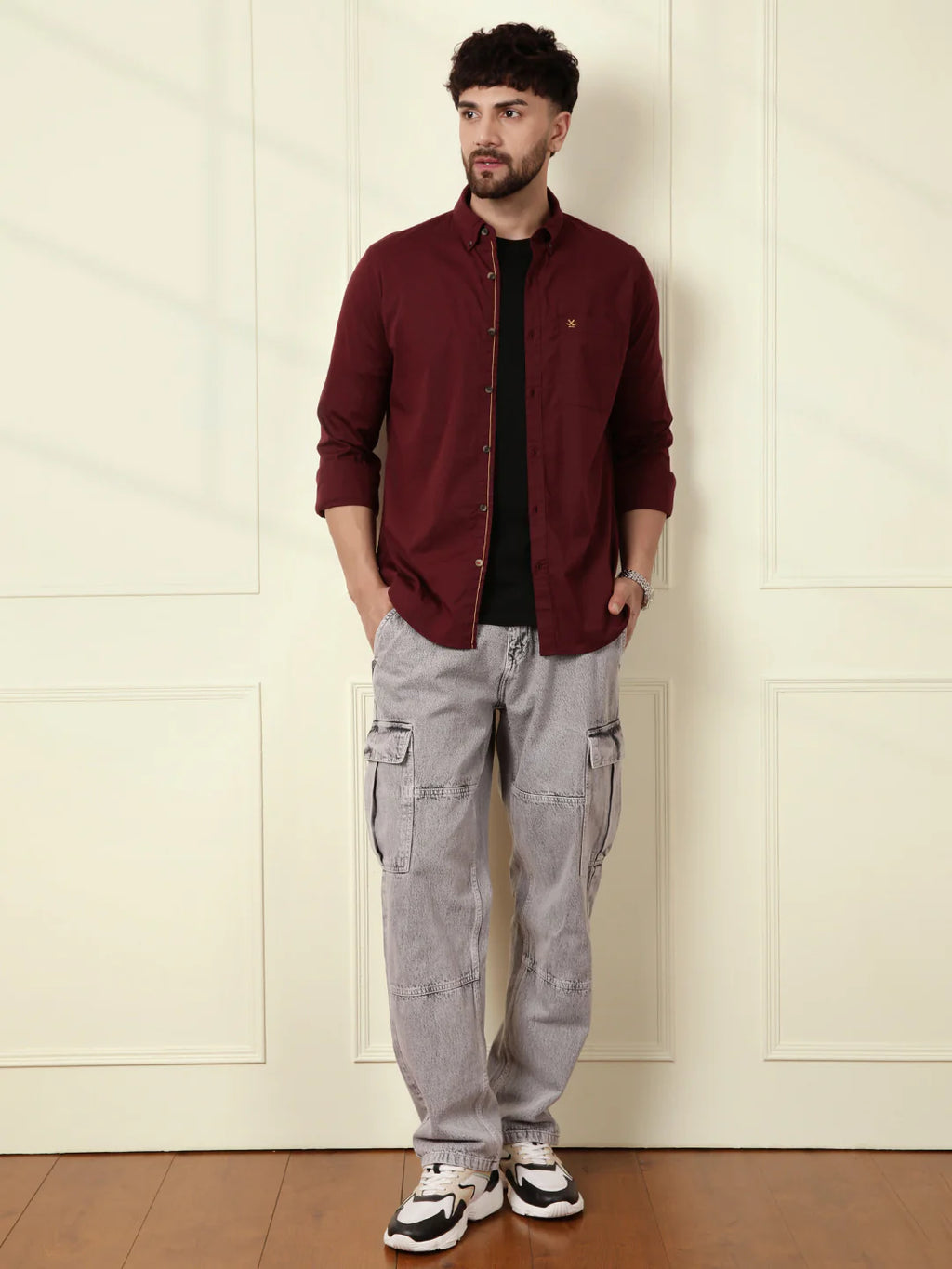 Solid Cotton Blend Shirt | Wine