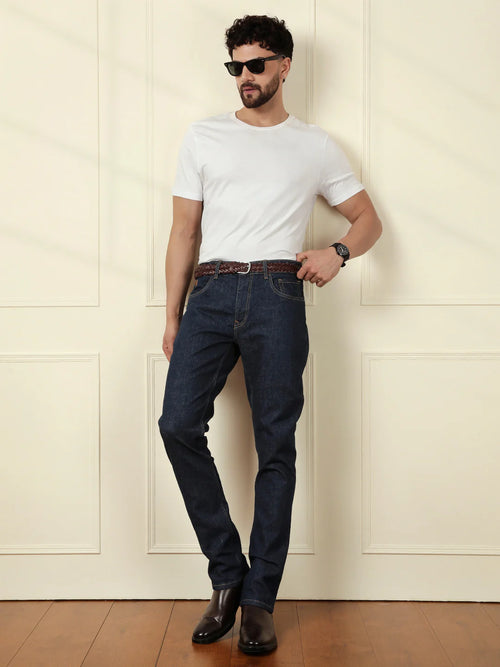 Casual Light Fade Straight Fit Jeans | Dark Blue