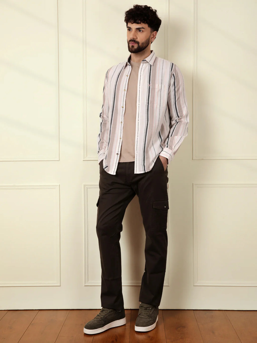 Textured Dobby Striped Shirt | Beige