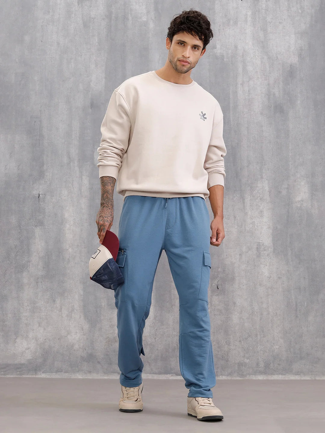 Comfort Fit Trackpants With Utility Cargo Pockets | Blue
