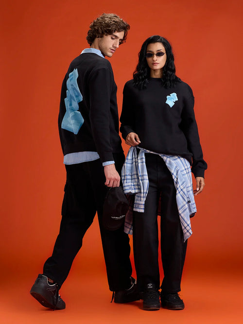 Casual Oversized Sweatshirt With Statement Graphic | Black