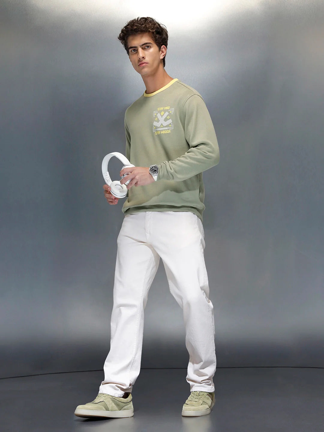 Men's Comfort Fit Wrogn branded Sweatshirt  | Light Green