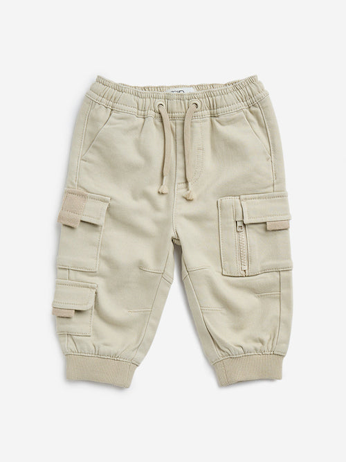 HOP Baby Beige Cargo-Style High-Rise Cotton-Blend Joggers