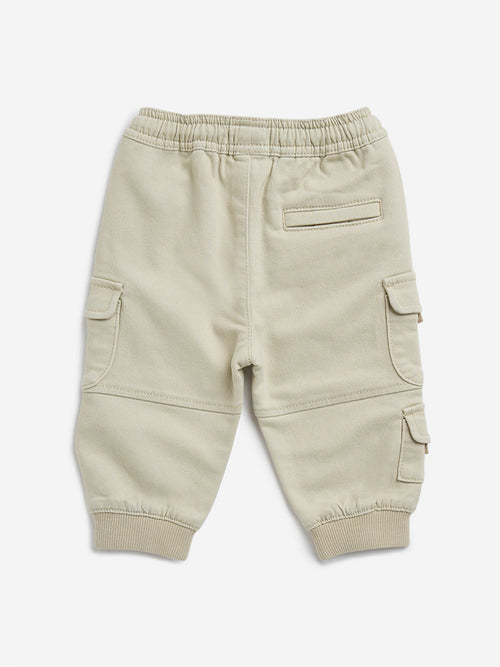 HOP Baby Beige Cargo-Style High-Rise Cotton-Blend Joggers