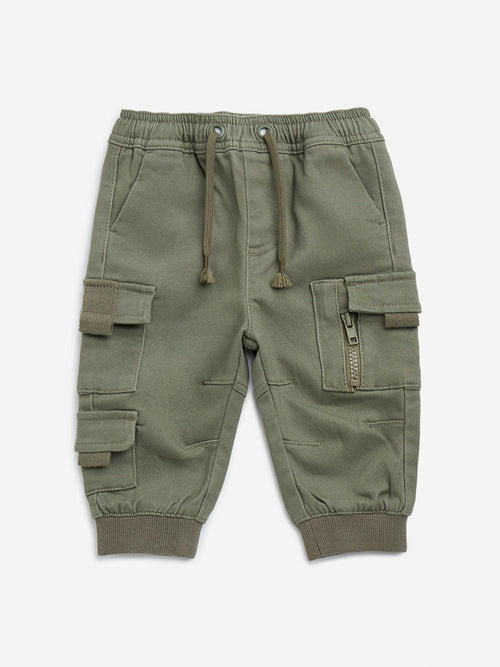 HOP Baby Olive Cargo-Style Mid-Rise Cotton-Blend Joggers