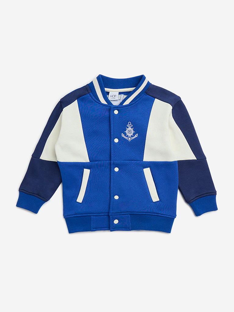 HOP Kids Blue Text Design Cotton-Blend Varsity Jacket
