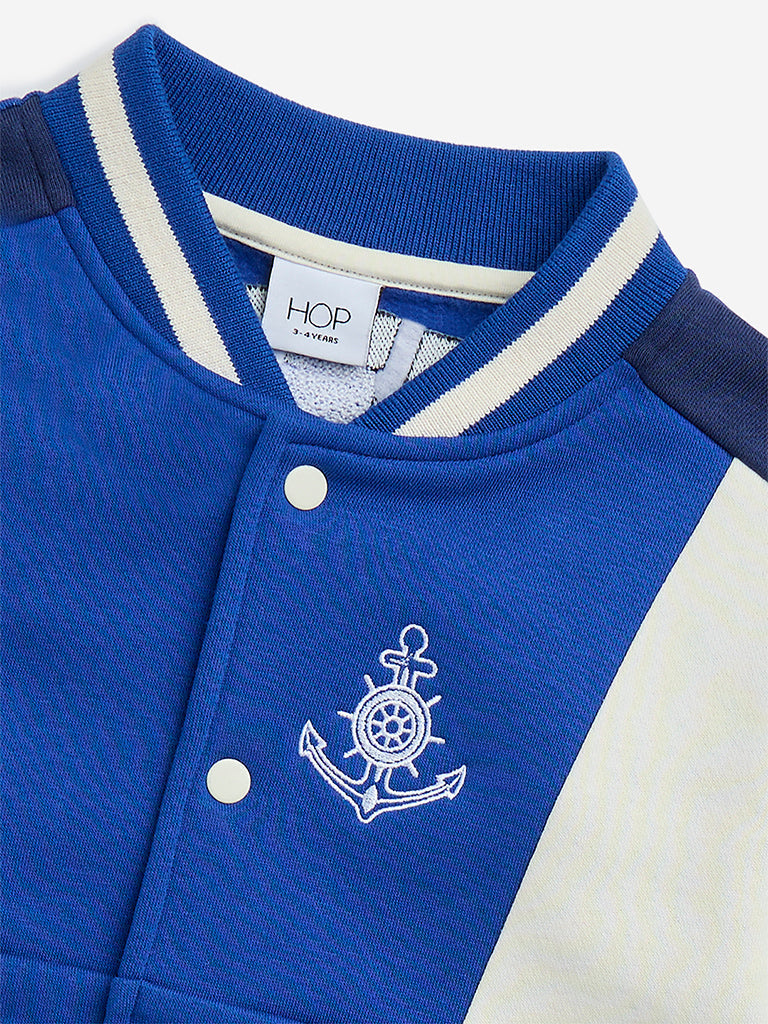 HOP Kids Blue Text Design Cotton-Blend Varsity Jacket