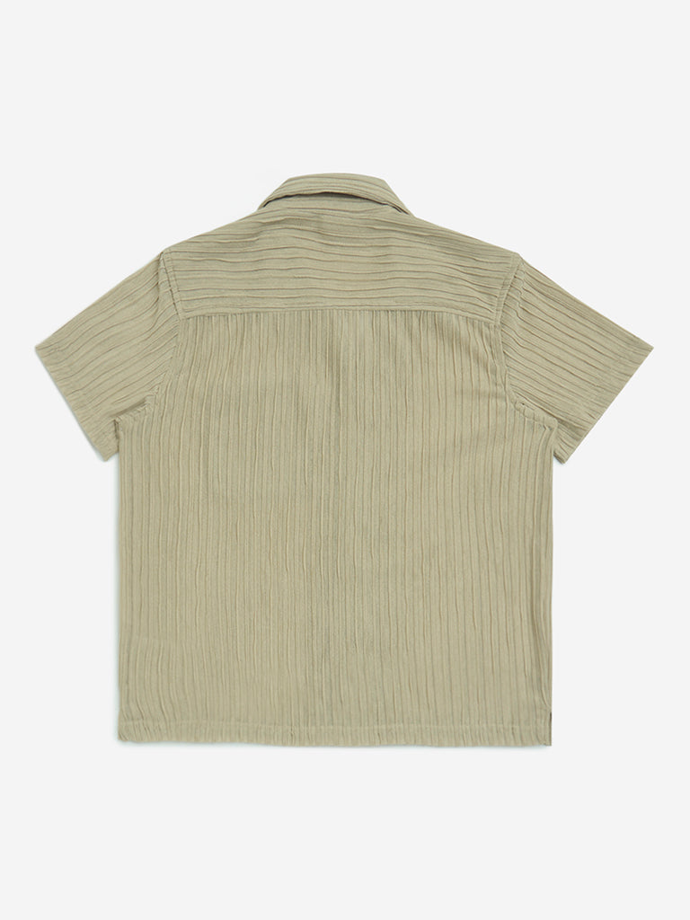 Y&F Kids Beige Self-Textured Resort-Fit Shirt