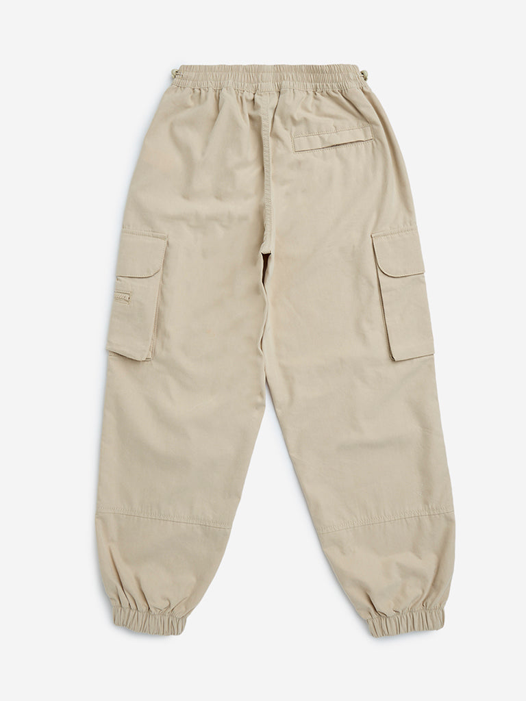 Y&F Kids Beige Mid-Rise Cotton-Blend Joggers