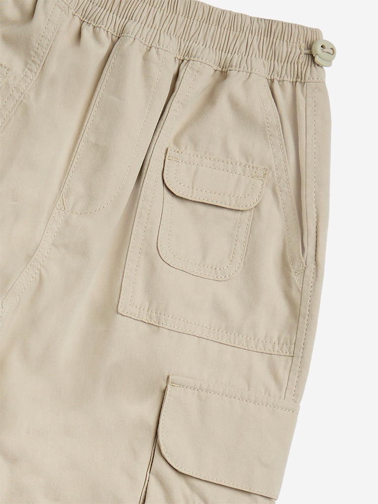 Y&F Kids Beige Mid-Rise Cotton-Blend Joggers