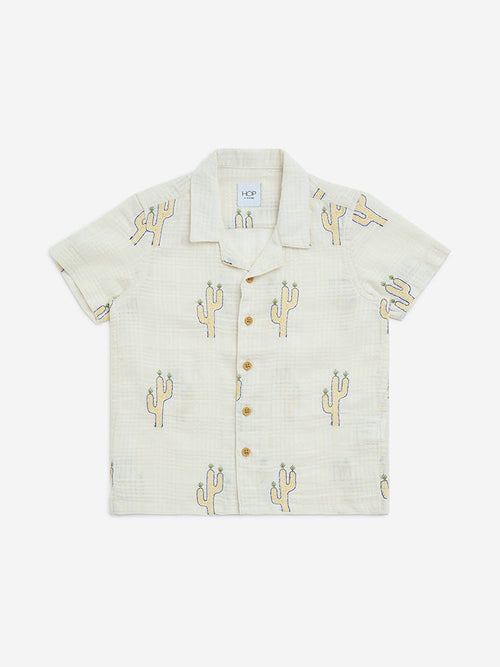HOP Kids Off-White Cactus Design Cotton-Blend Shirt