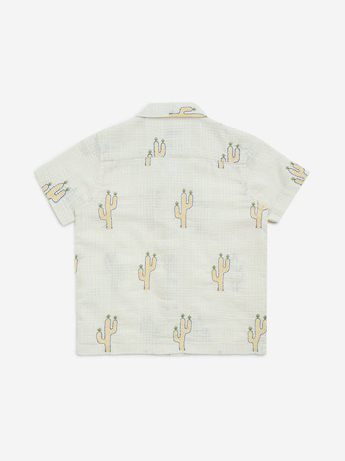 HOP Kids Off-White Cactus Design Cotton-Blend Shirt