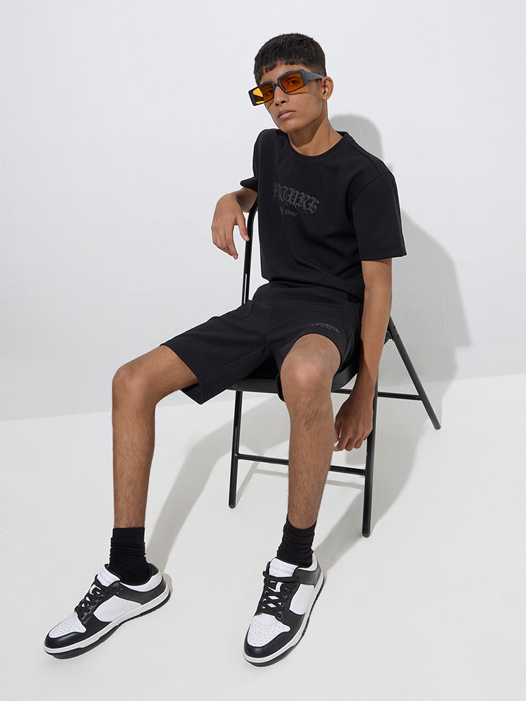 Y&F Kids Black Text Design T-Shirt
