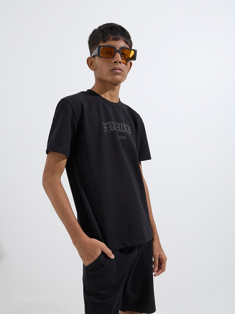 Y&F Kids Black Text Design T-Shirt