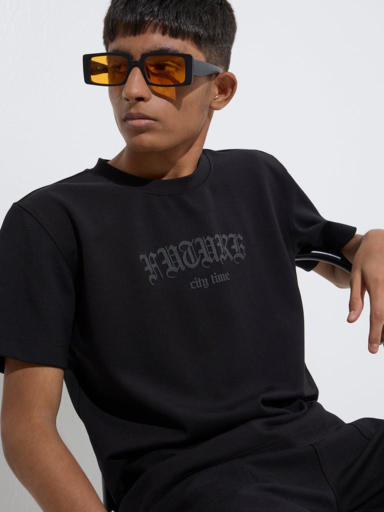 Y&F Kids Black Text Design T-Shirt