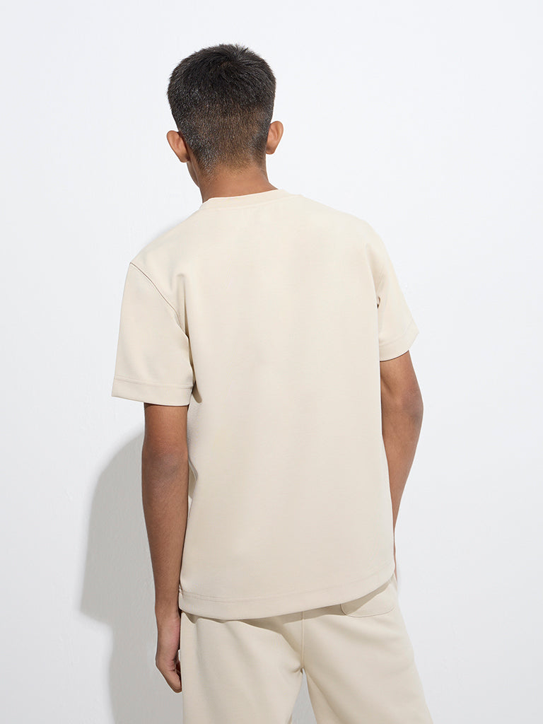 Y&F Kids Beige Text Design T-Shirt