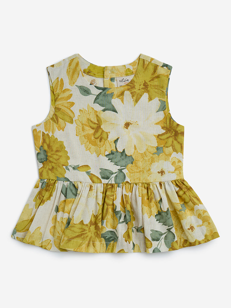 Utsa Kids Yellow Floral Pattern Peplum Top - (8-14yrs)