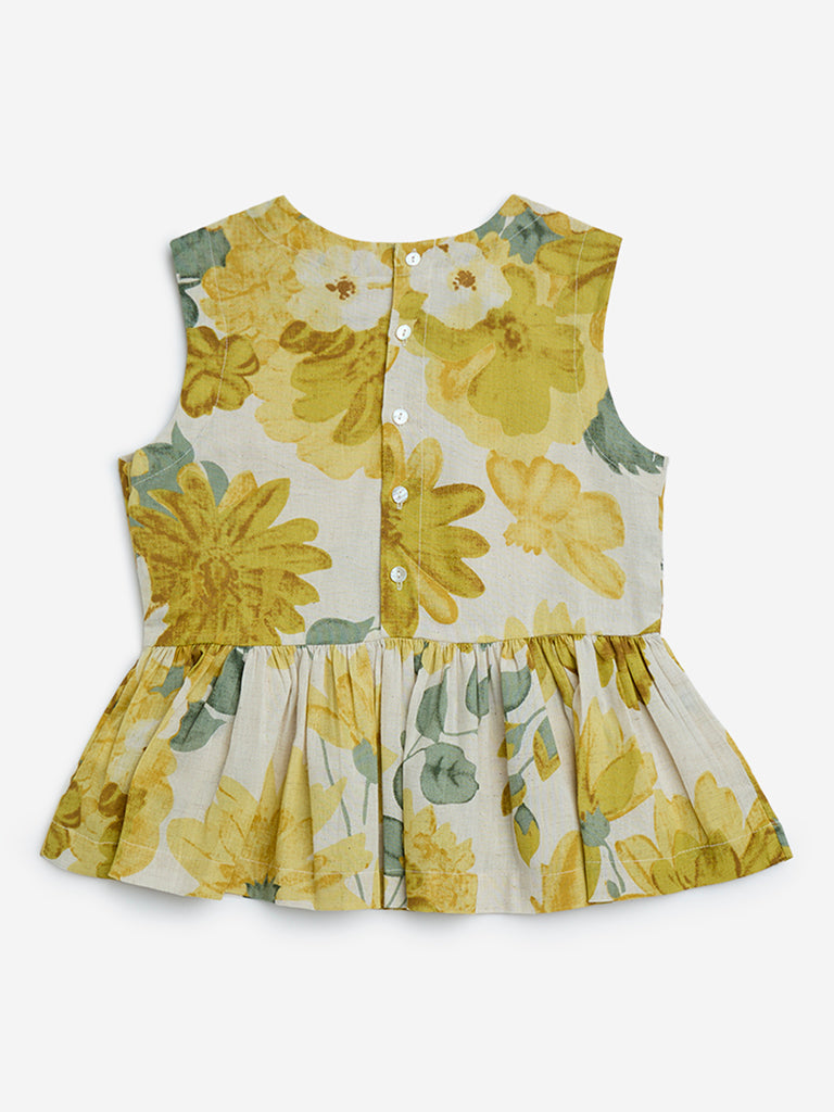 Utsa Kids Yellow Floral Pattern Peplum Top - (8-14yrs)