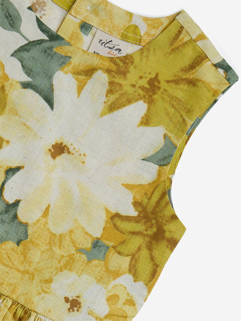 Utsa Kids Yellow Floral Pattern Peplum Top - (8-14yrs)
