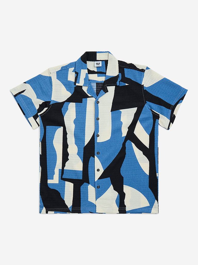 Y&F Kids Blue Abstract Printed Resort-Fit Shirt