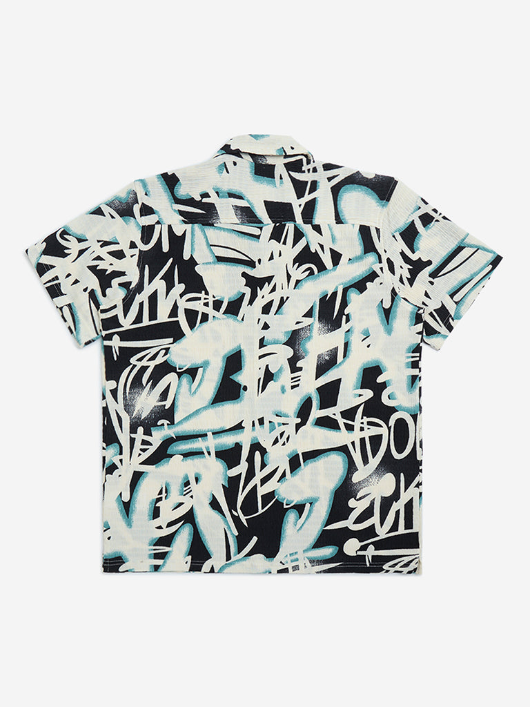 Y&F Kids Black Abstract Printed Resort-Fit Shirt