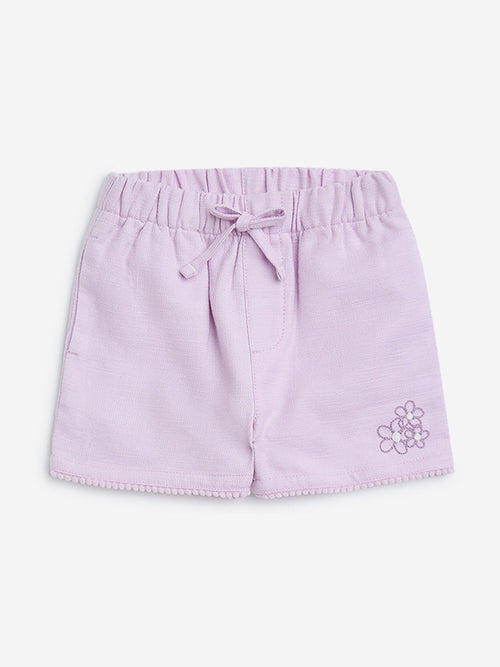 HOP Kids Lilac Floral Mid-Rise Cotton Shorts