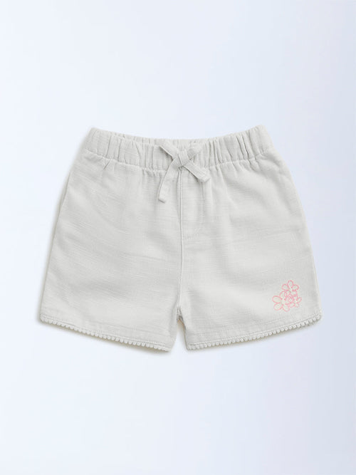 HOP Kids Off-White Mid-Rise Cotton Shorts