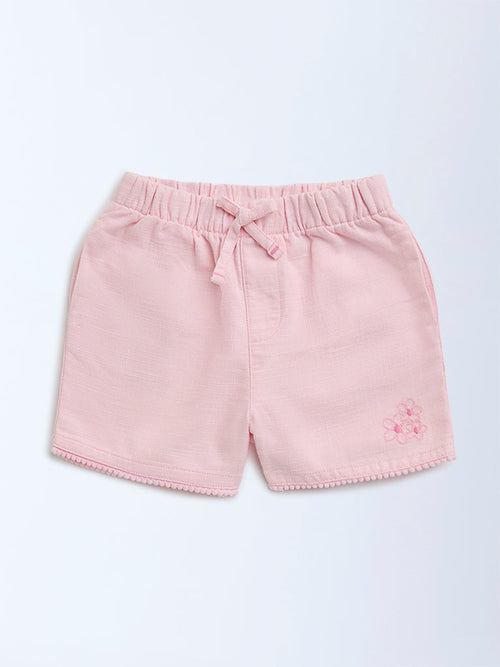 HOP Kids Pink Mid-Rise Cotton Shorts