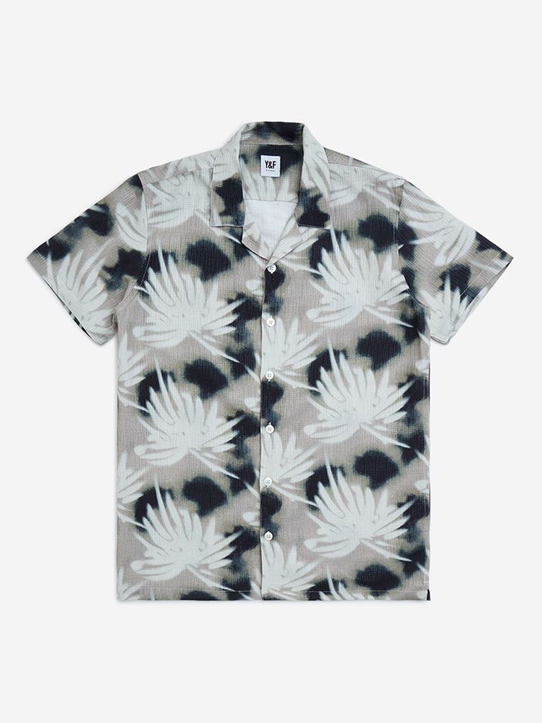 Y&F Kids Beige Botanical Design Resort-Fit Shirt