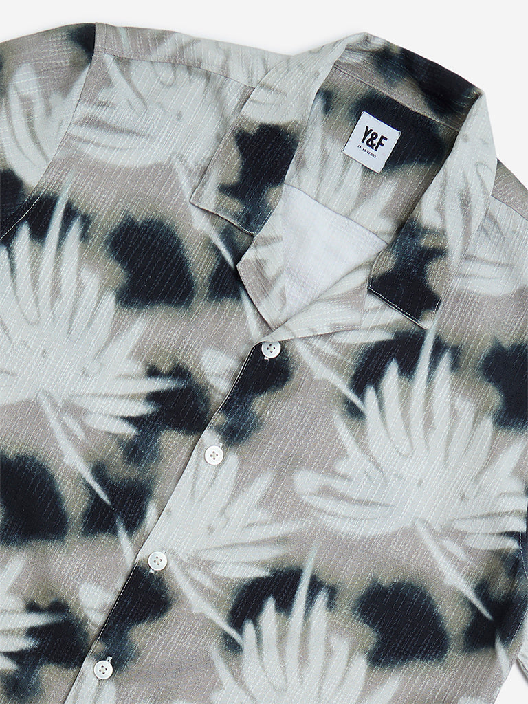 Y&F Kids Beige Botanical Design Resort-Fit Shirt