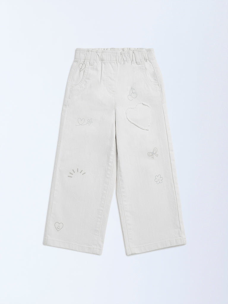 HOP Kids Off-White Wide-Leg Mid-Rise Jeans