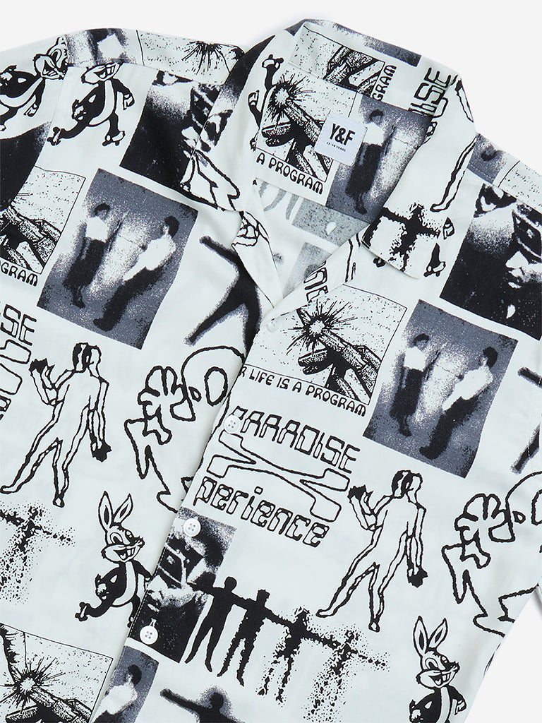 Y&F Kids Off-White Abstract Design Resort-Fit Shirt