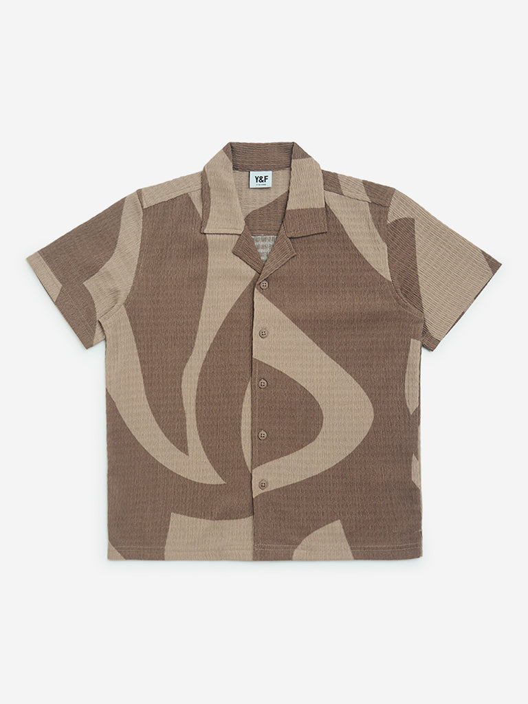 Y&F Kids Brown Abstract Pattern Resort-Fit Shirt