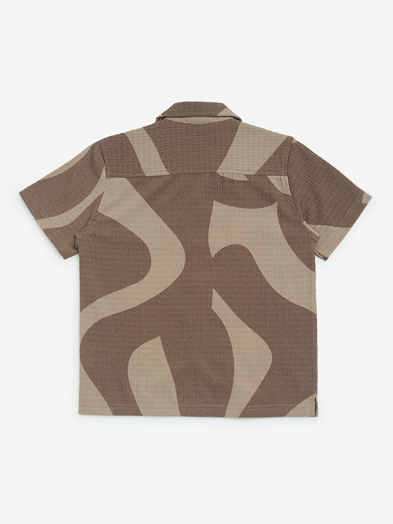 Y&F Kids Brown Abstract Pattern Resort-Fit Shirt