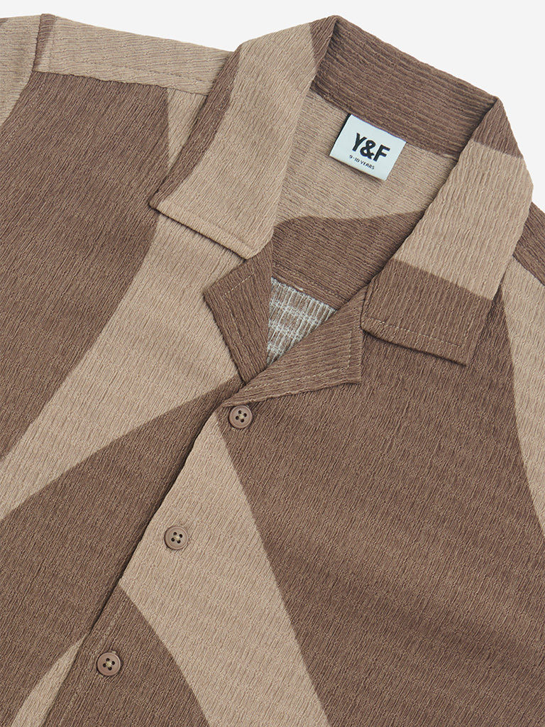 Y&F Kids Brown Abstract Pattern Resort-Fit Shirt