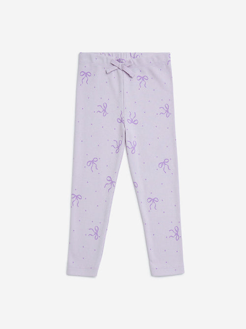 HOP Kids Lilac Bow Detailed Cotton-Blend Leggings