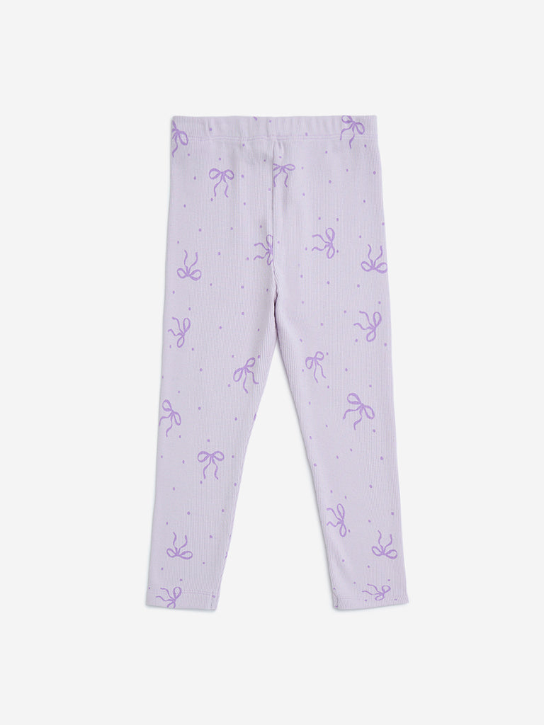 HOP Kids Lilac Bow Detailed Cotton-Blend Leggings