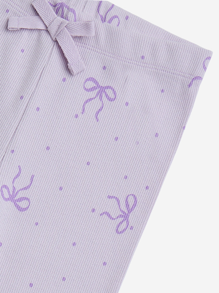 HOP Kids Lilac Bow Detailed Cotton-Blend Leggings