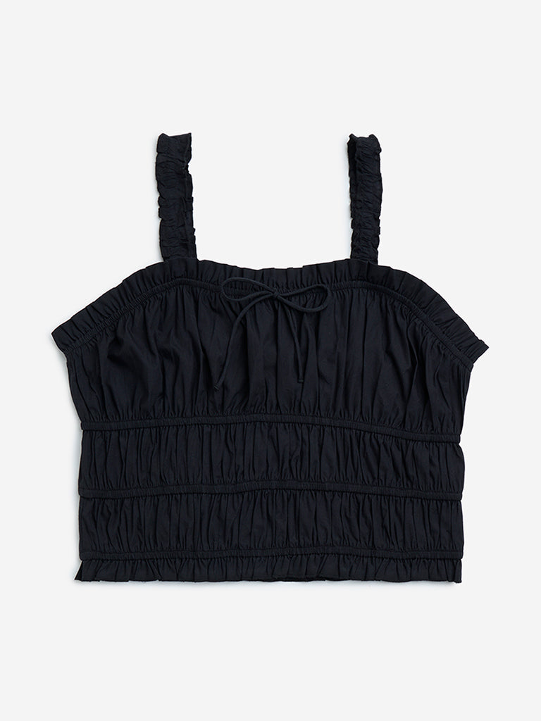 Y&F Kids Black Smocked Cotton Top