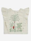 Utsa Kids Off-White Tropical-Inspired Cotton-Blend Ethnic Top - (8-14yrs)