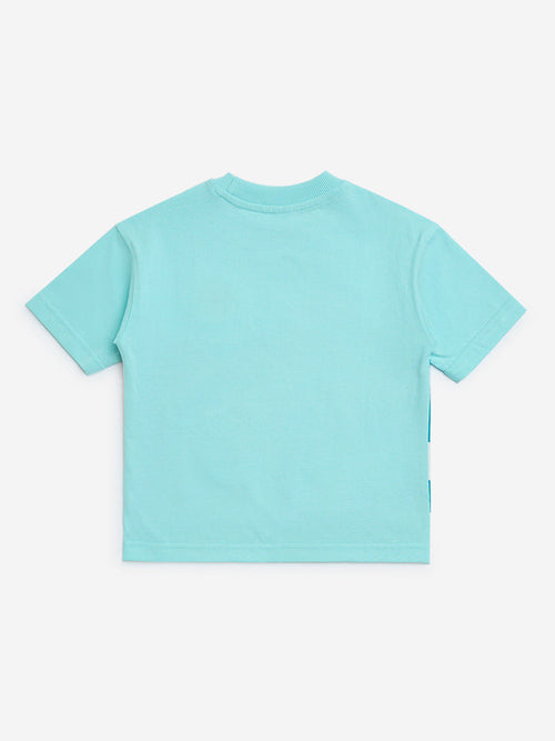 HOP Kids Aqua Printed Cotton T-Shirt