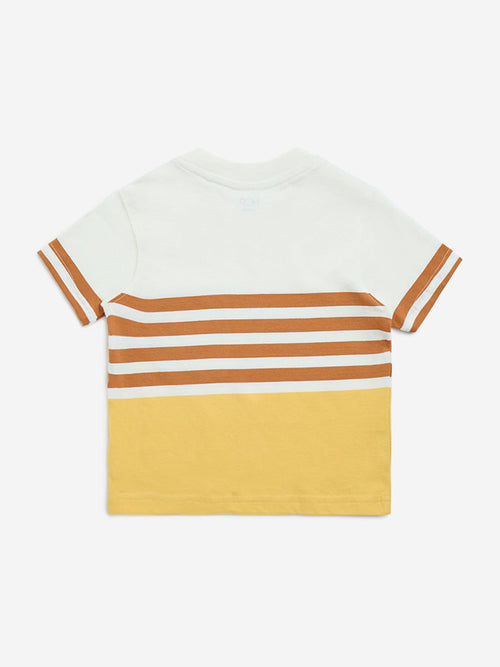 HOP Kids Yellow Stripe Printed Cotton T-Shirt