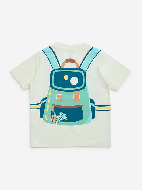 HOP Kids White Printed Cotton T-Shirt