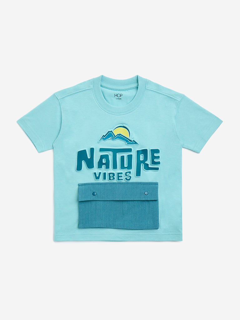 HOP Kids Aqua Text Design Cotton T-Shirt