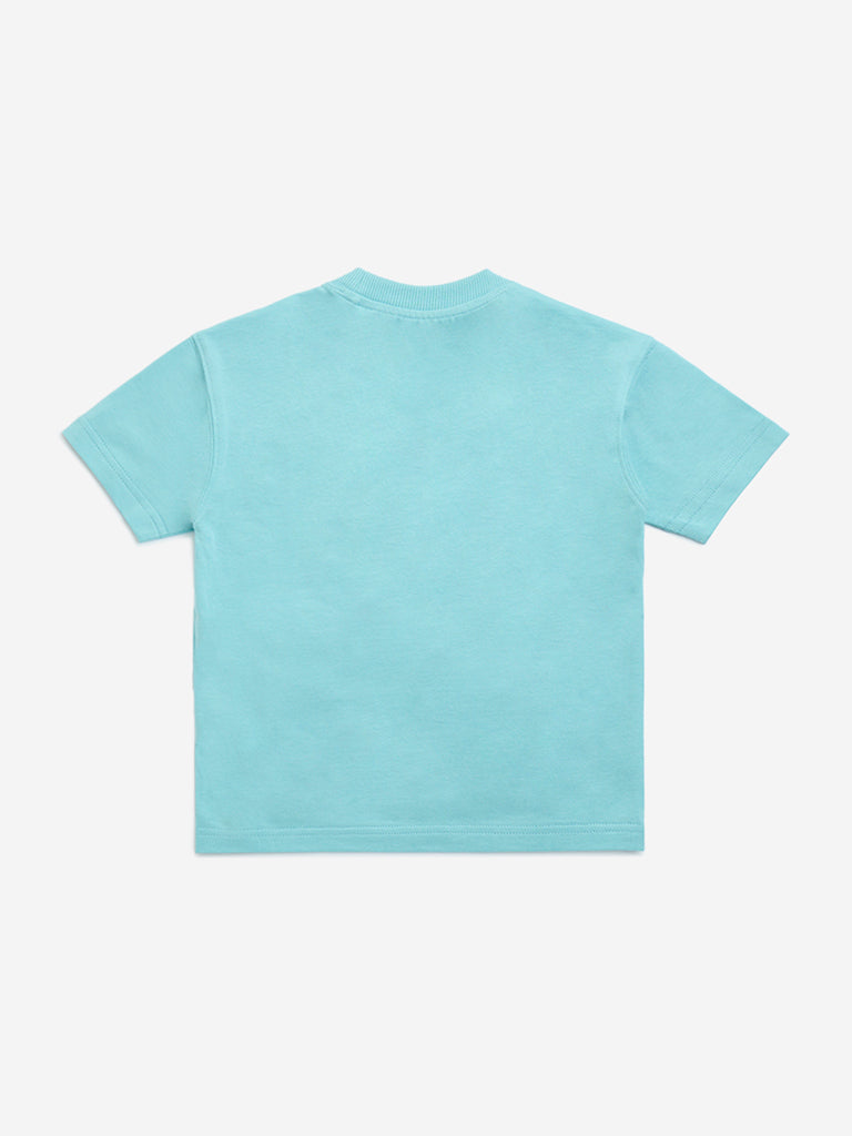 HOP Kids Aqua Text Design Cotton T-Shirt
