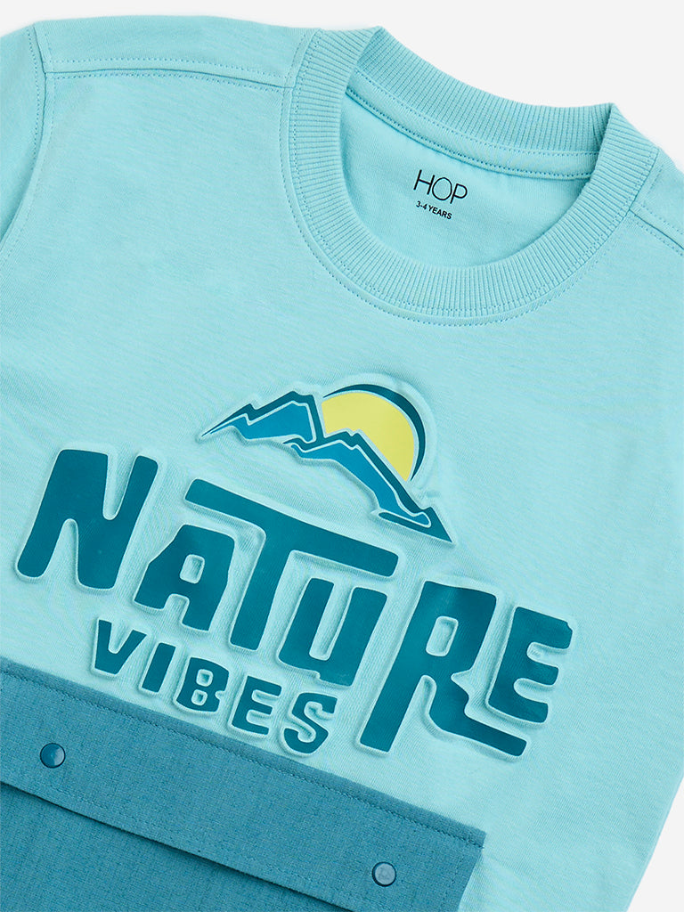 HOP Kids Aqua Text Design Cotton T-Shirt