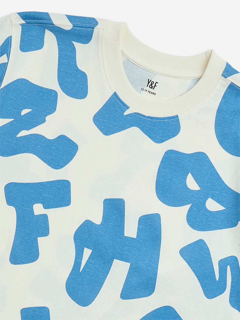 Y&F Kids White Typographic Cotton T-Shirt