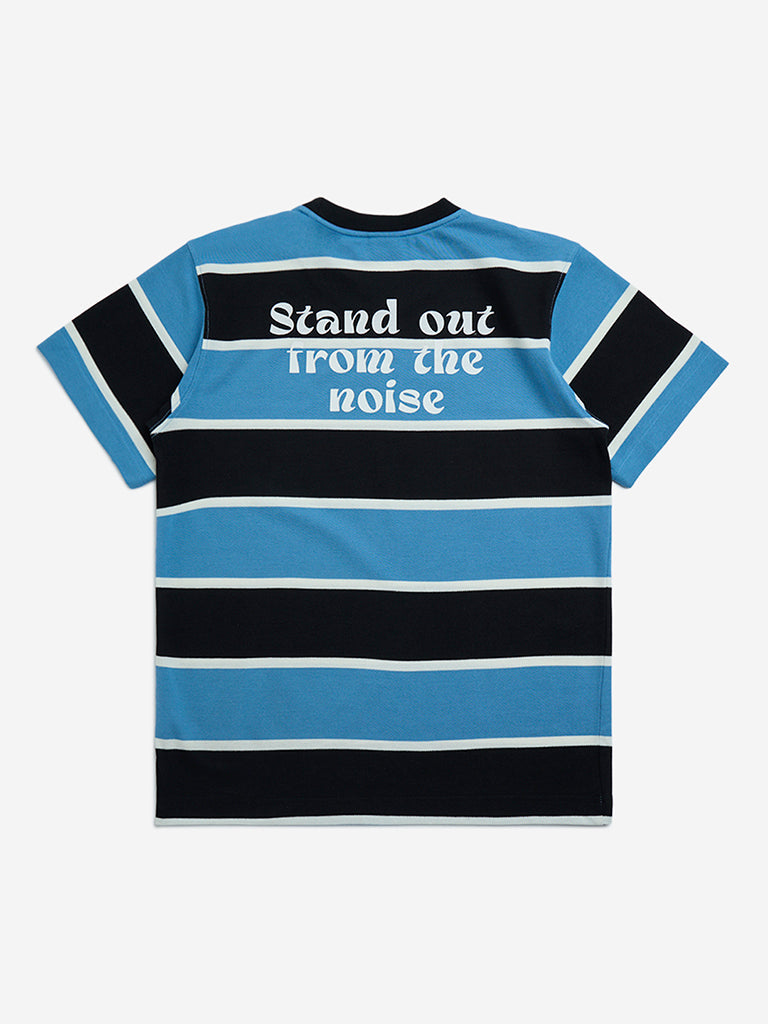Y&F Kids Blue Striped Cotton-Blend T-Shirt